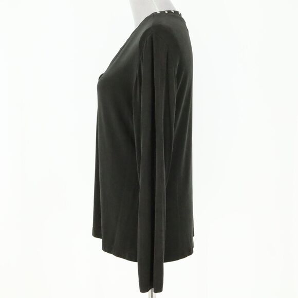 Chicos Travelers Top 2 Womens Large 12 Dark Gray Blouse Studs Slinky Career - Picture 11 of 12